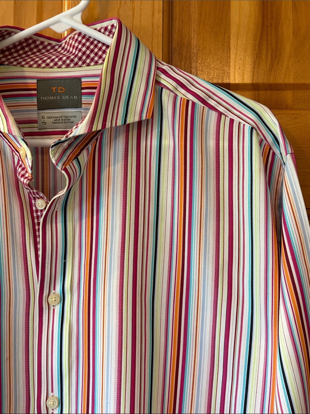 Thomas Dean Multistripe Dress Shirt in Pink, Red, Blue, Green, Orange, White
